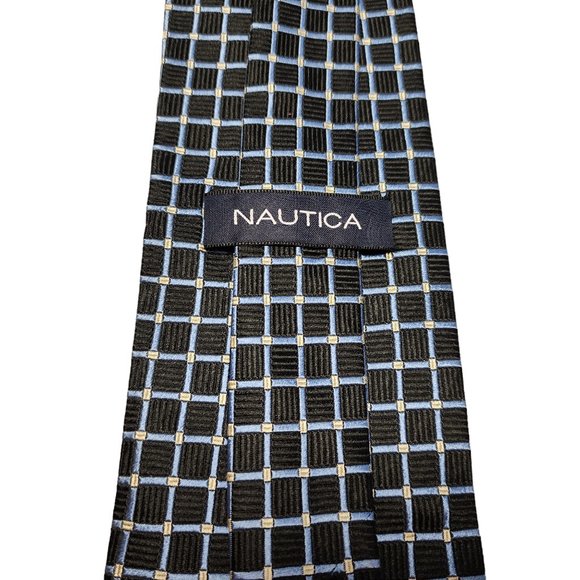 Nautica 100% Silk‎ Neck Tie - Black and Blue Checkers - Formal Wedding Holiday - Picture 4 of 5